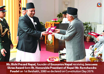 Rishi Nepal Receiving Award from the President of Nepal